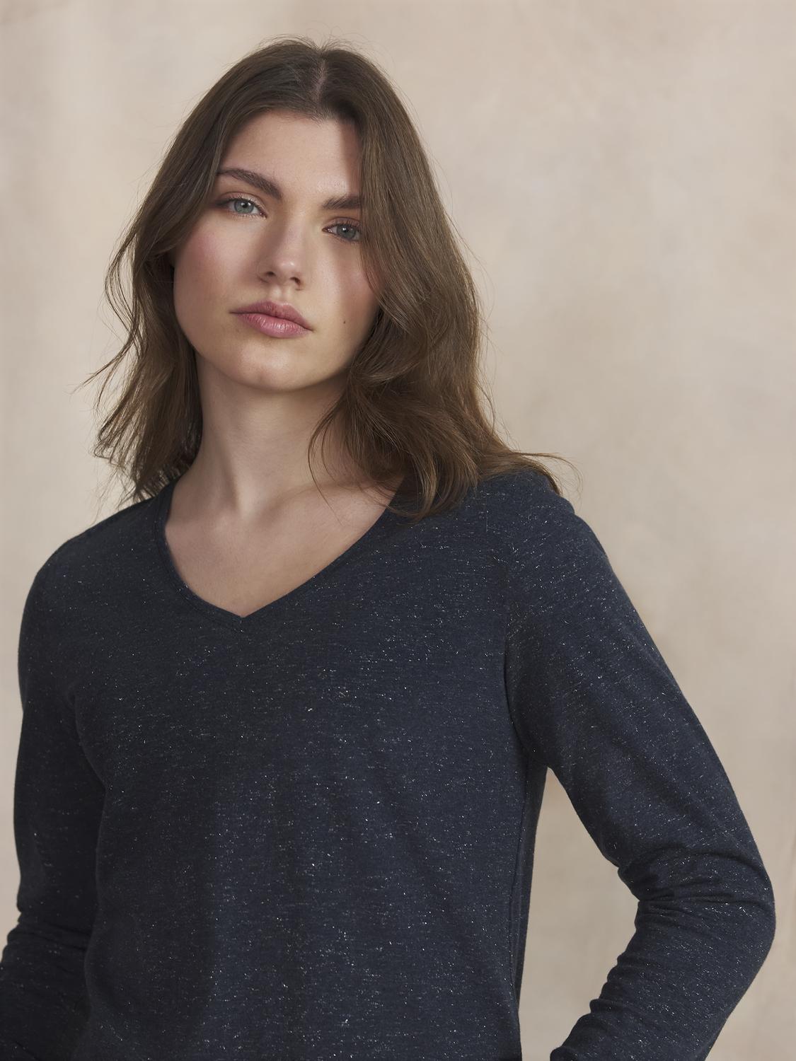 Tee Shirt Femme Manche Longues Coton Bleu ADINALON