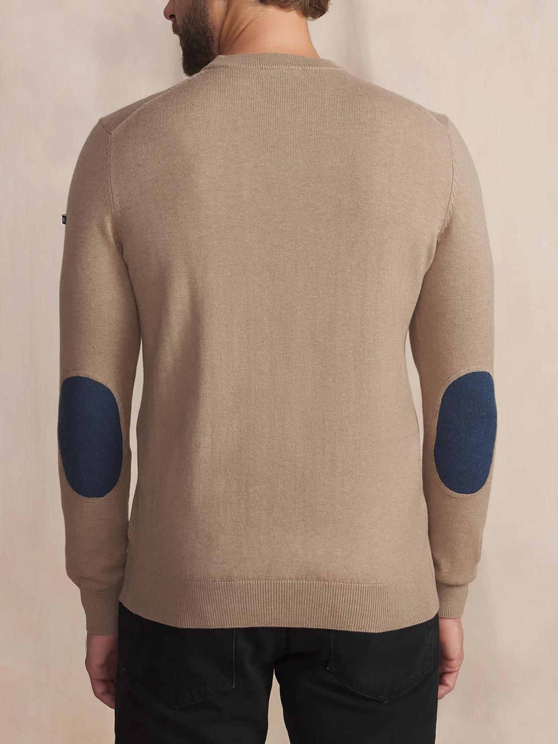 Pull Homme Col Rond Laine Coton Beige MALIKRON