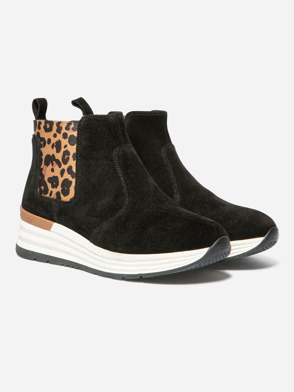 Boots Femme Semelle Sport Cuir Noir Leopard TEMARIE Boots Femme Semelle Sport Cuir Noir Leopard TEMARIE