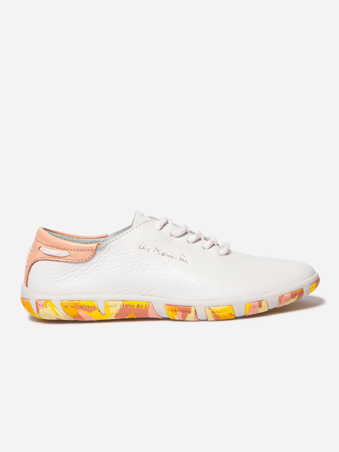 Tennis en cuir femme blanc goyave jaune camo JAZARU