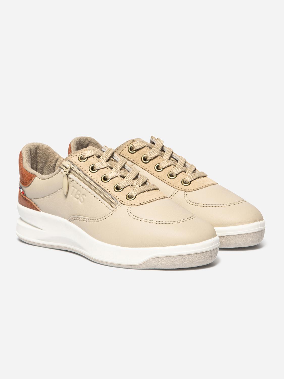 Tennis en cuir femme beige et rouille BRAZIP