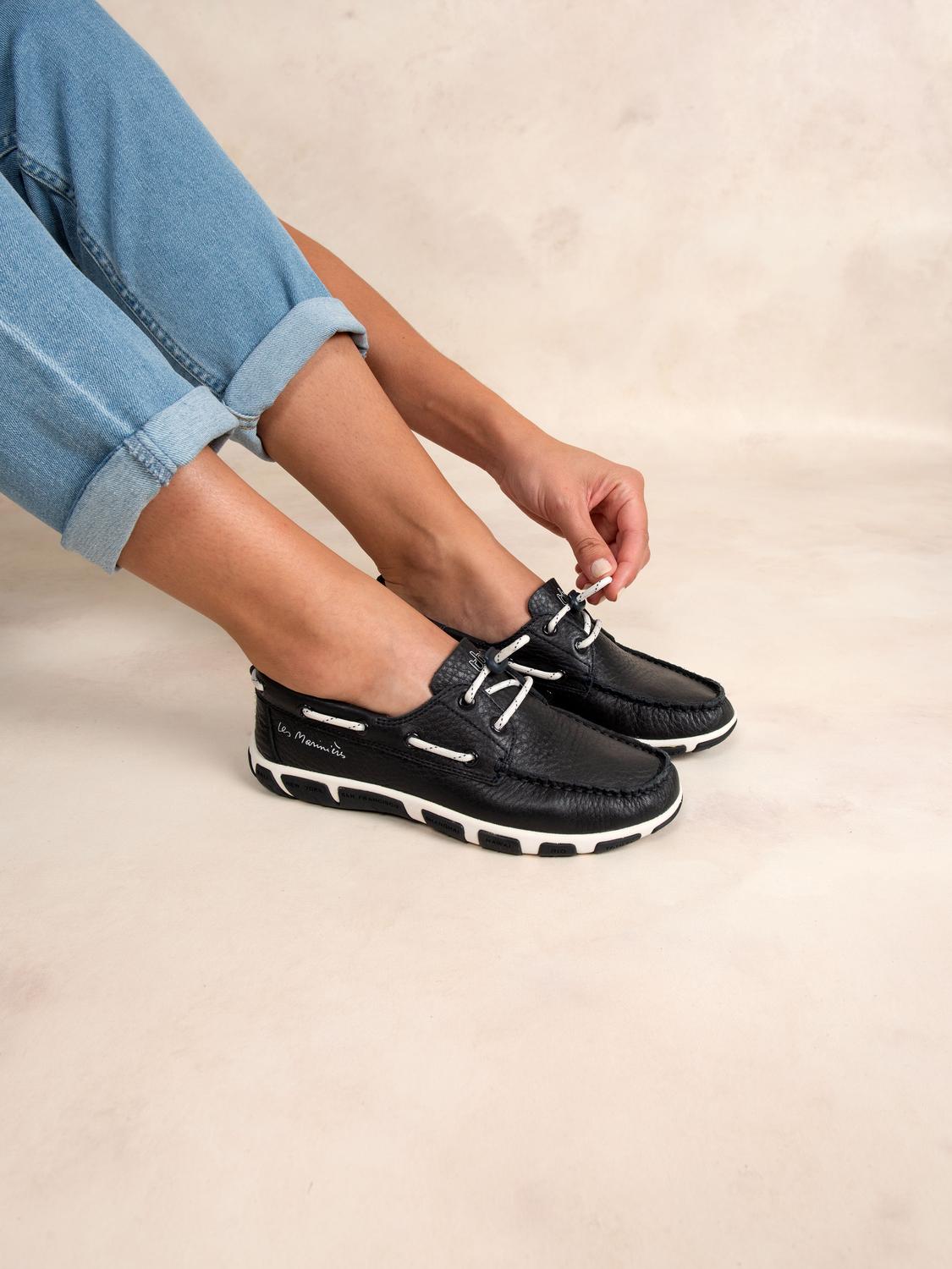 Chaussures Bateau Femme Cuir Marine