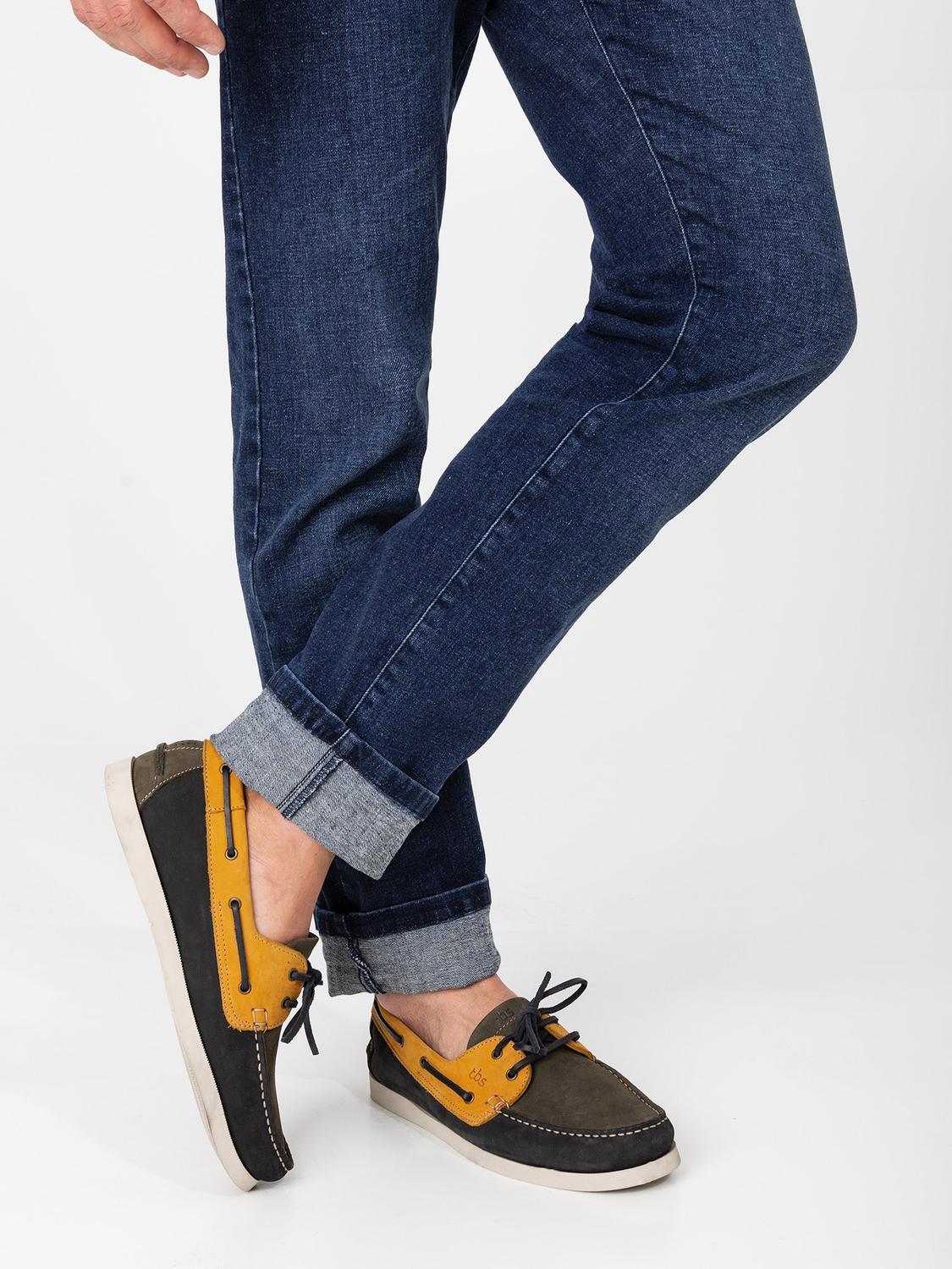 Chaussures Bateau Homme Cuir Nubuck Marine et Jaune Chaussures Bateau Homme Cuir Nubuck Marine et Jaune