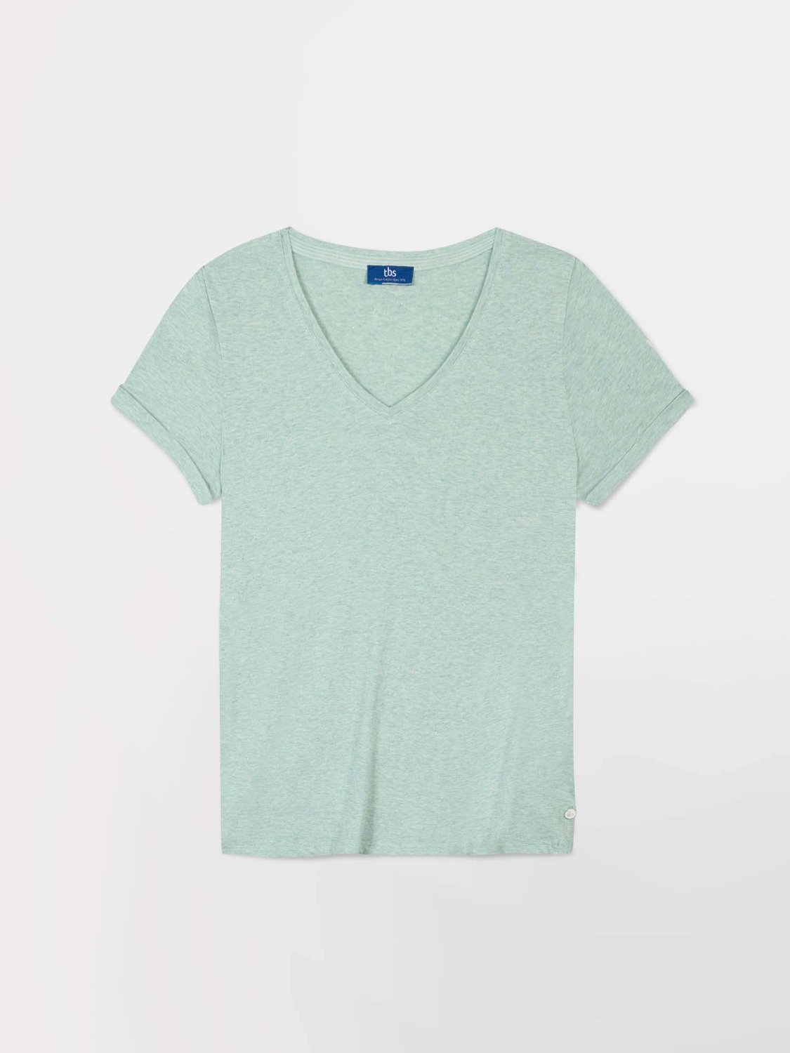 Tee-Shirt Femme Col V Jersey Coton Vert Clair