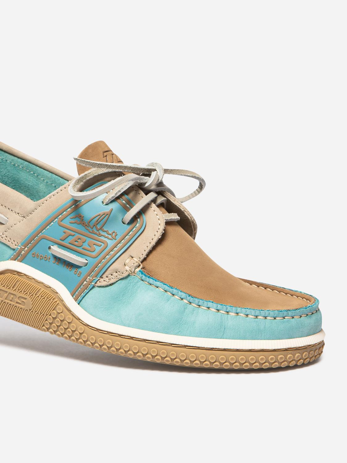 Chaussures bateau homme vert d'eau et tan GLOBEK