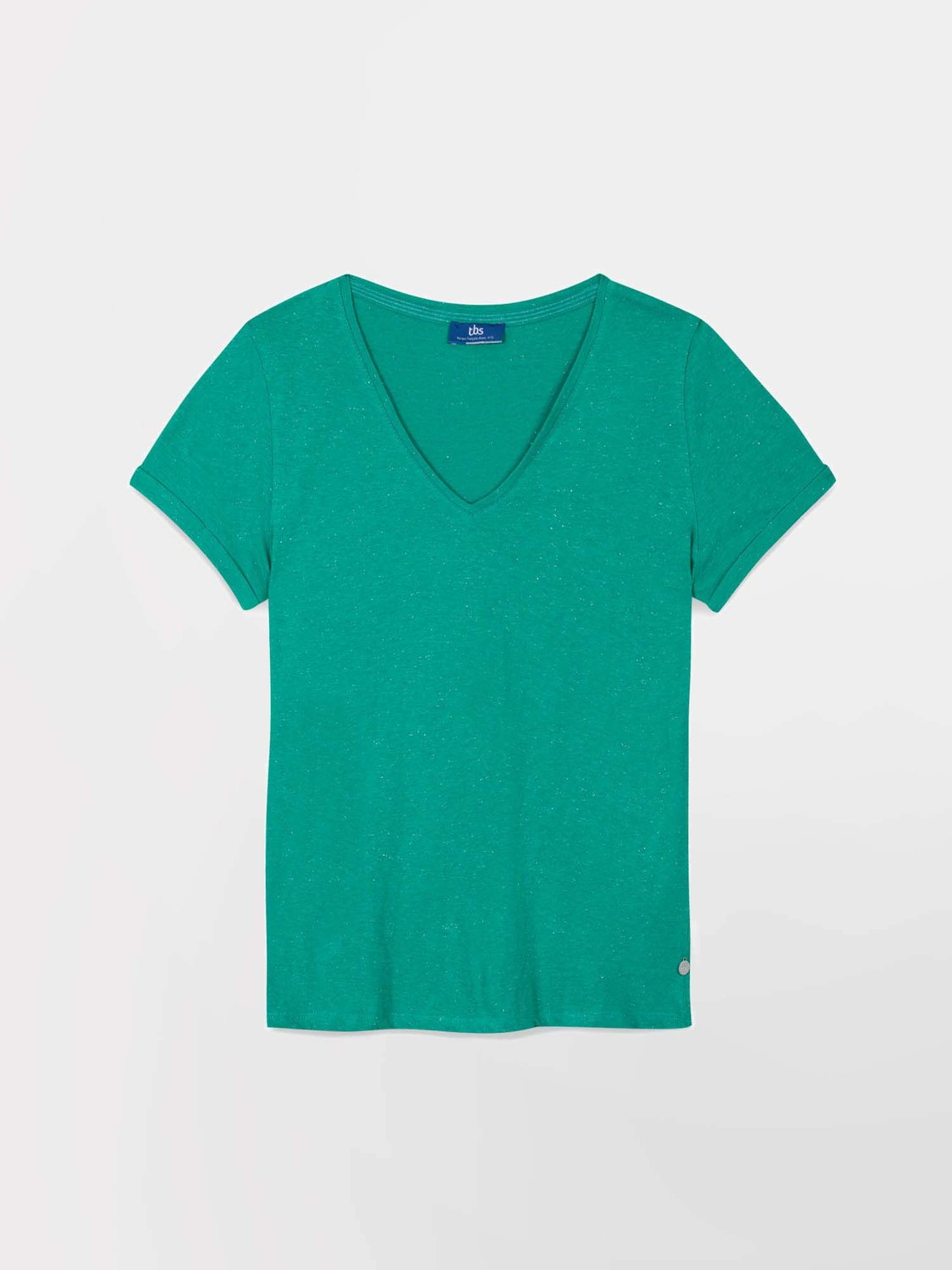 Tee-Shirt Femme Col V Jersey Coton Vert