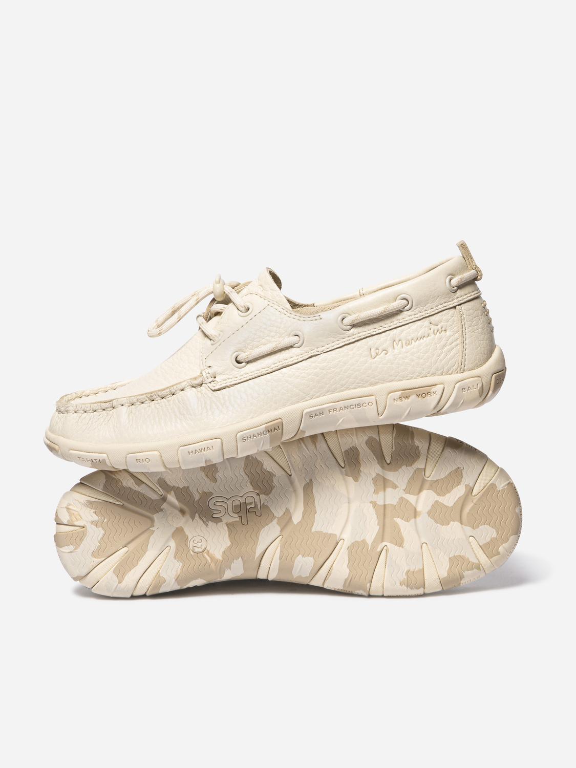 Chaussures bateau femme ecru camo JANAELE