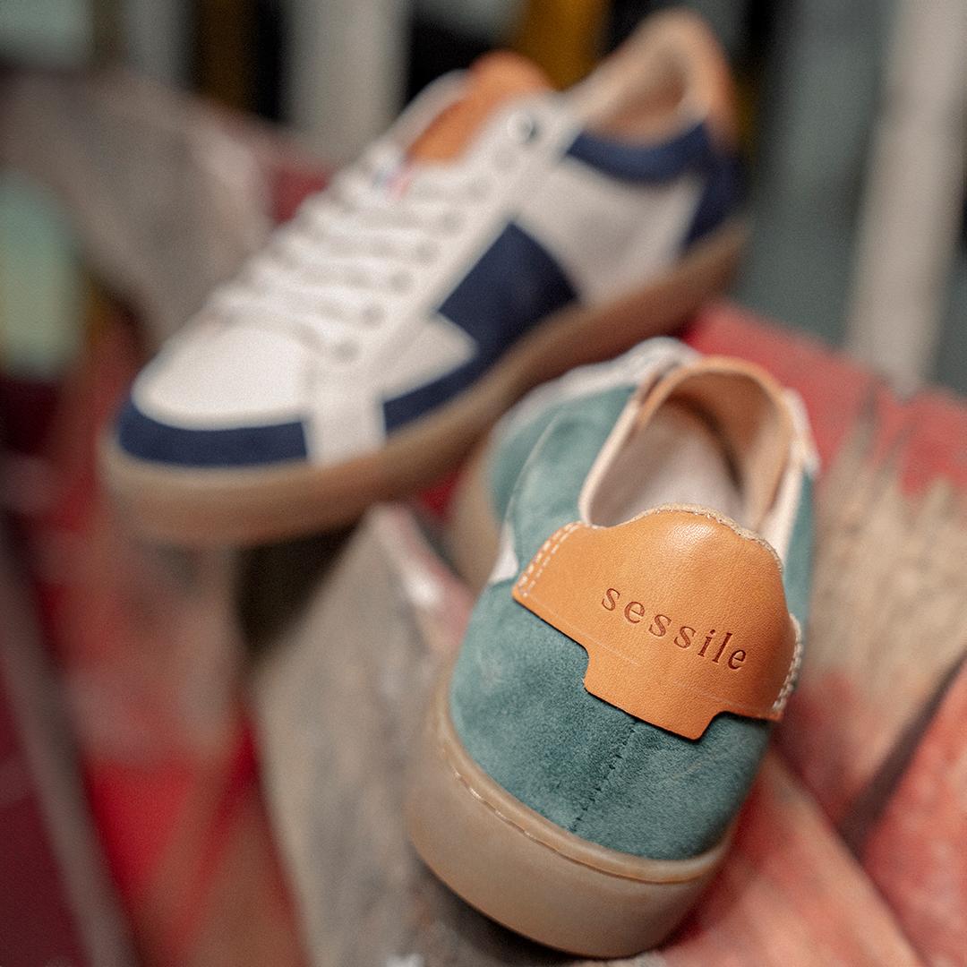 Tennis Cuir Fabrication Française Crème vert SESSILE Tennis Cuir Fabrication Française Crème vert SESSILE
