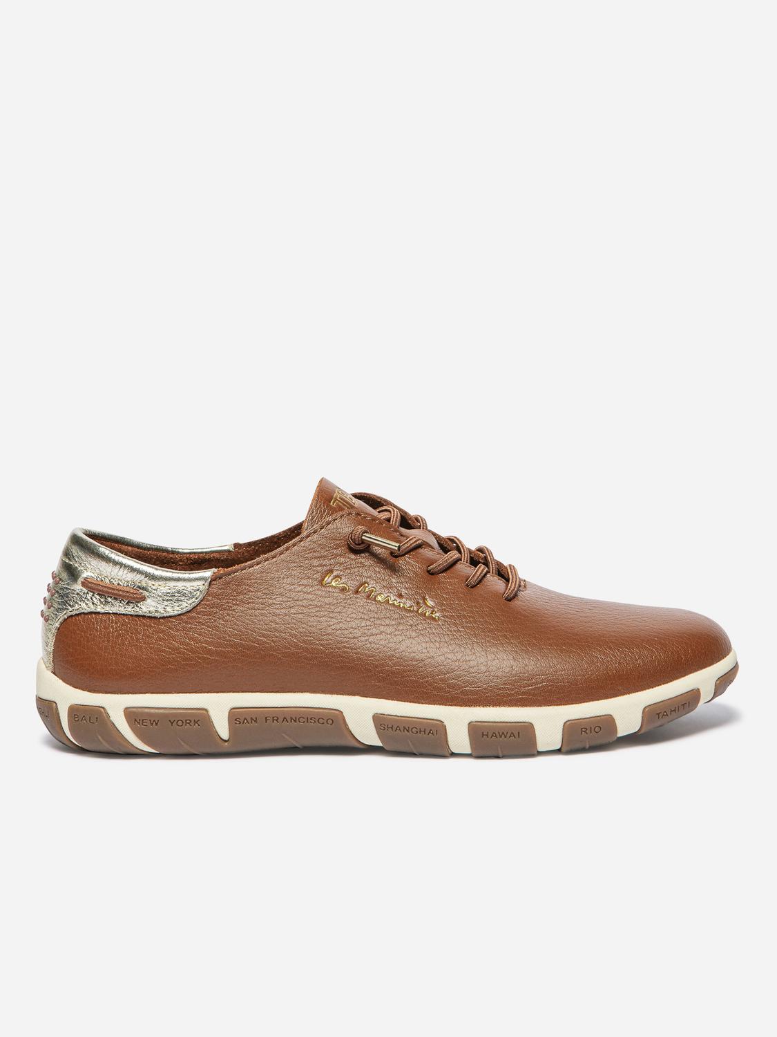 Tennis Femme Cuir Pecan et Champagne JAZLACE