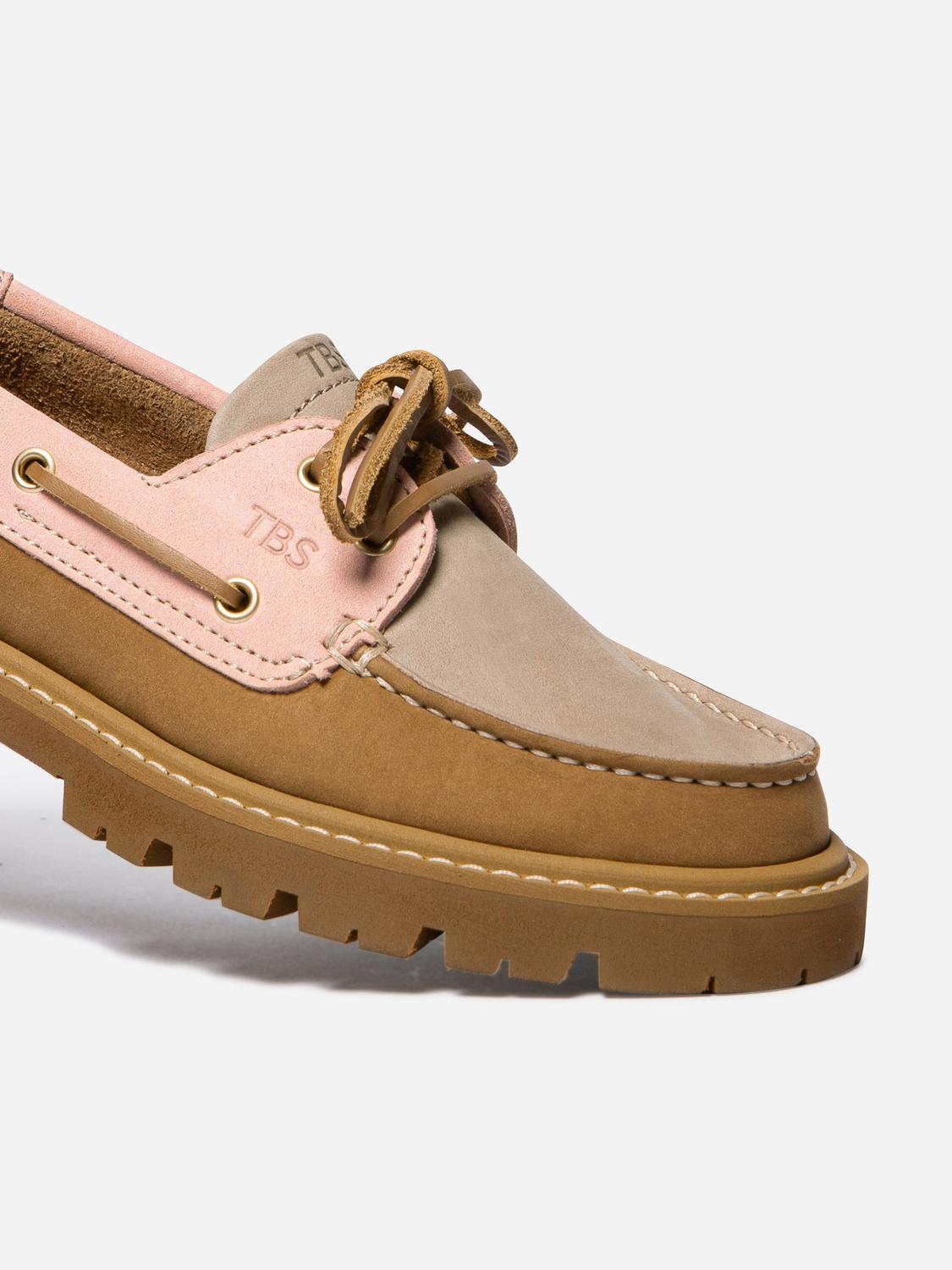 Chaussures bateau femme tan et rose LAZARIA