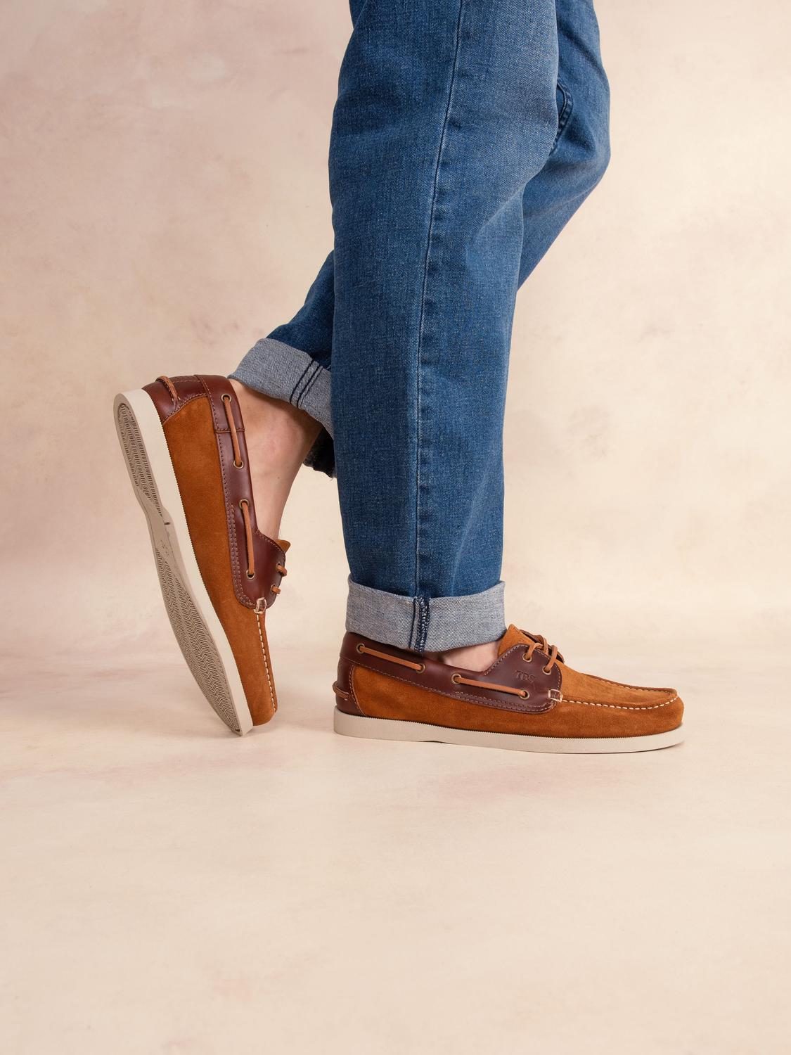 Men's Suede Leather Yellow and Mahogany Boat Shoes PHENIS