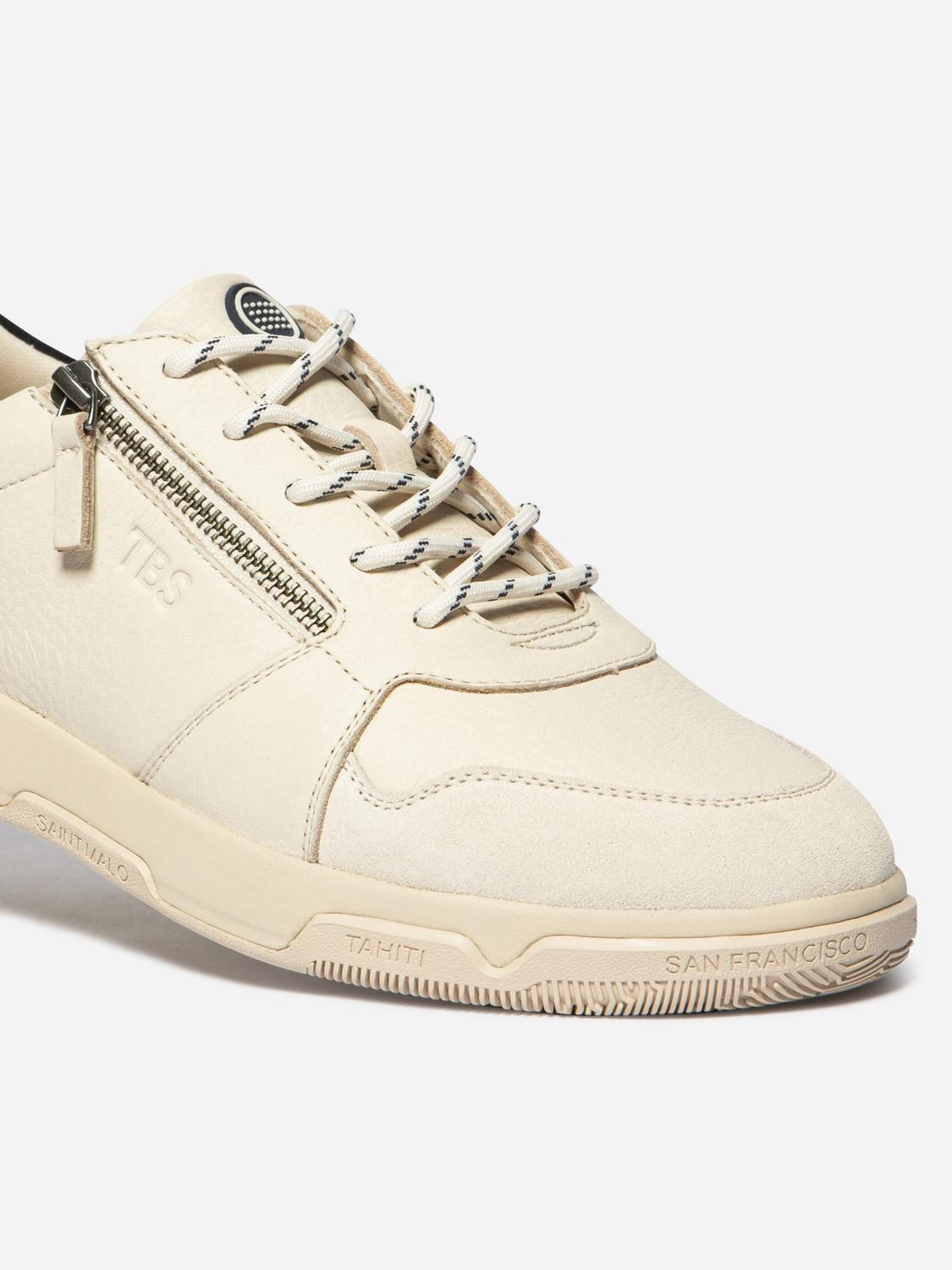 Tennis en cuir homme creme et marine GEDEZIP