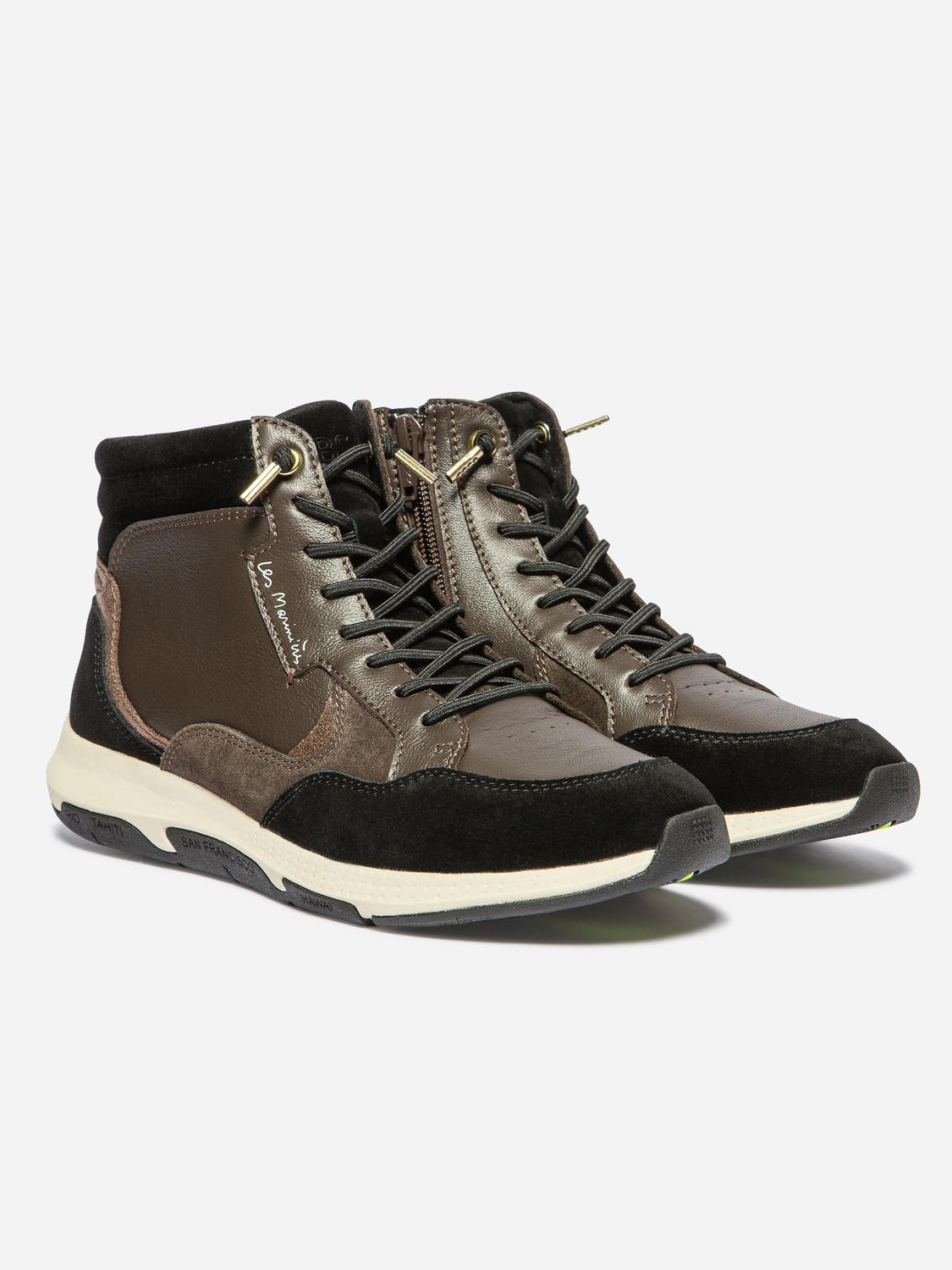 Baskets Mi-Montantes Femme Cuir Chocolat et Noir JUNIMID