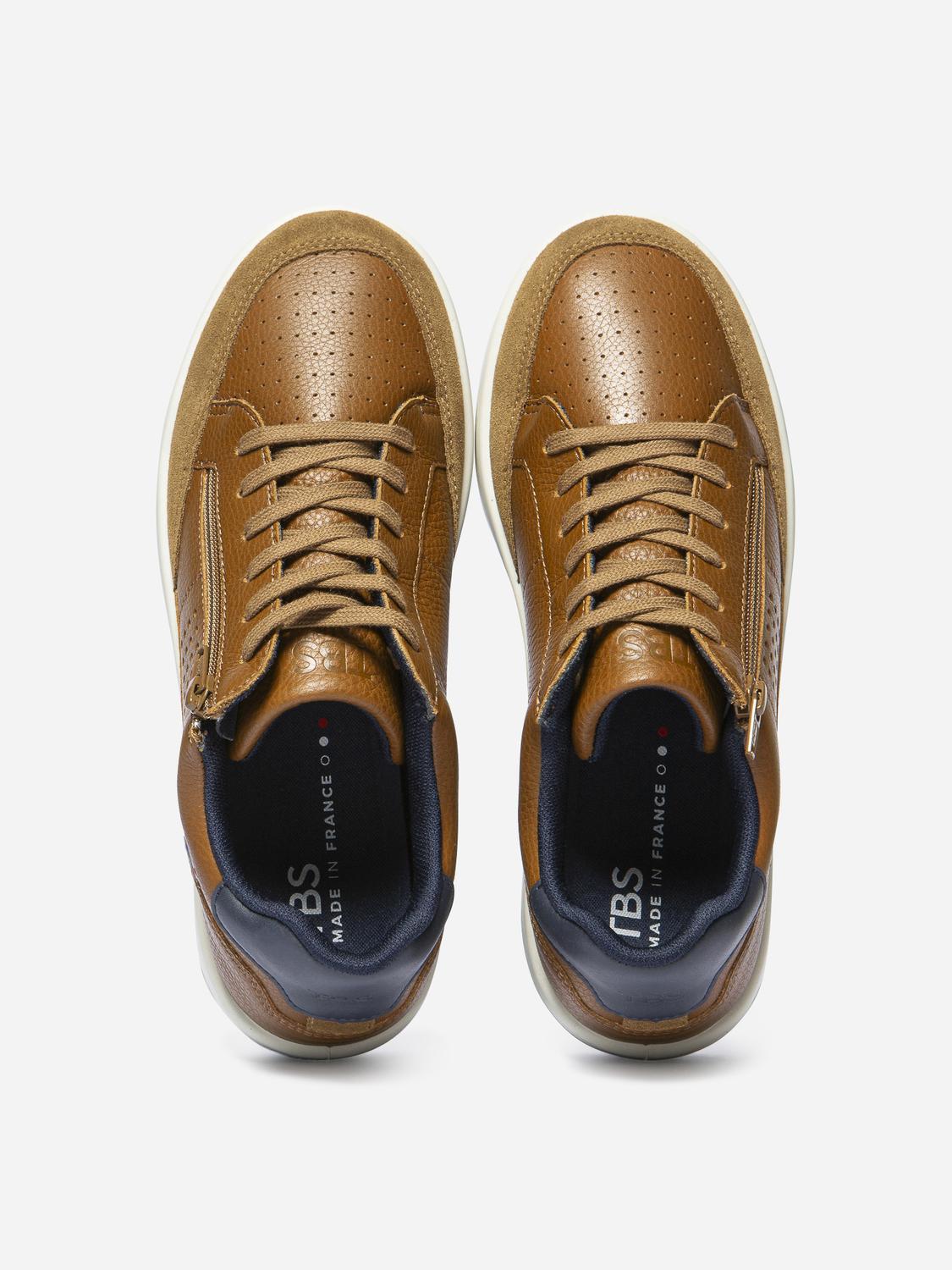 Baskets Homme Zippée Fabriquées en France Cuir Marron ALLZIPP