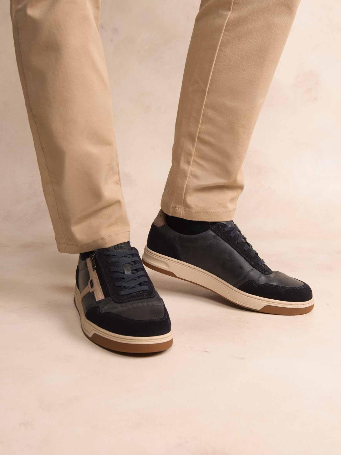 Baskets Homme Zippées Cuir Marine THEOZIP