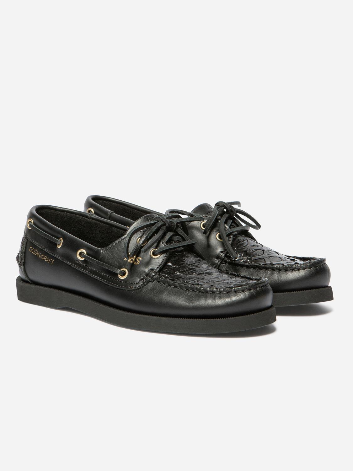 Chaussure Bateau Femme Cuir Marin Noir PHENISE Chaussure Bateau Femme Cuir Marin Noir PHENISE