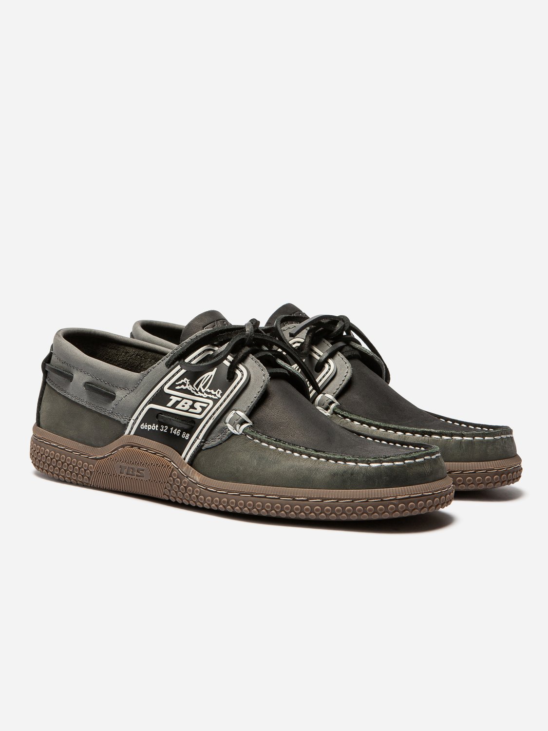 Chaussures Bateau Homme Cuir Vert et Gris GLOBEK