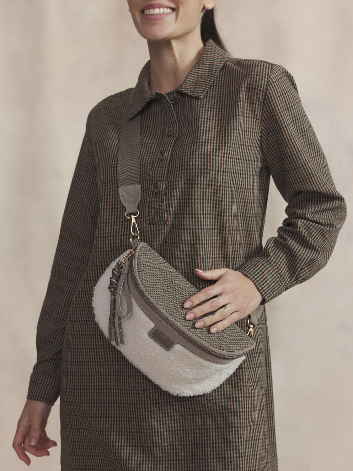 Sac Banane Femme Cuir Dark Taupe et Off White JAZABAN