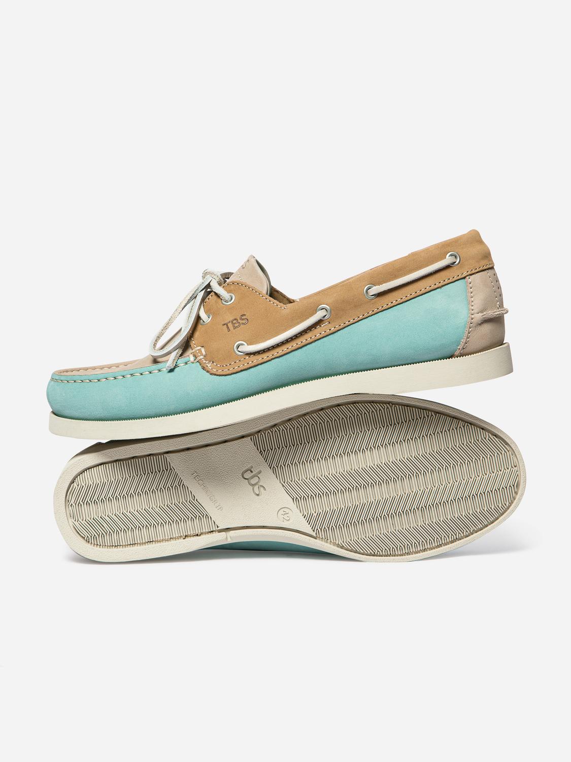 Chaussures bateau homme vert d'eau et tan PHENIS