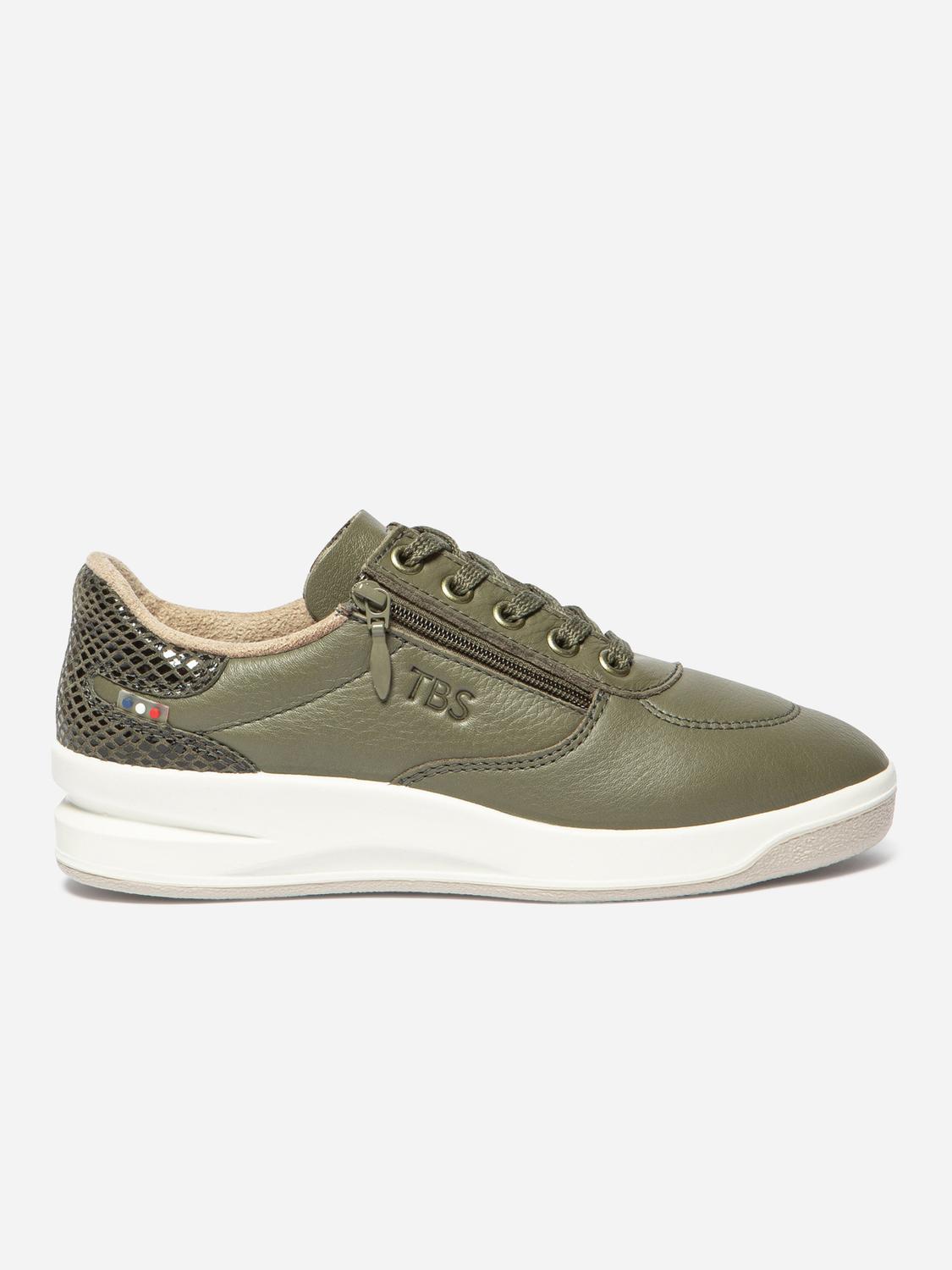 Baskets Femme Fabriquées en France Zippées Dessus Cuir Vert BRAZIP2