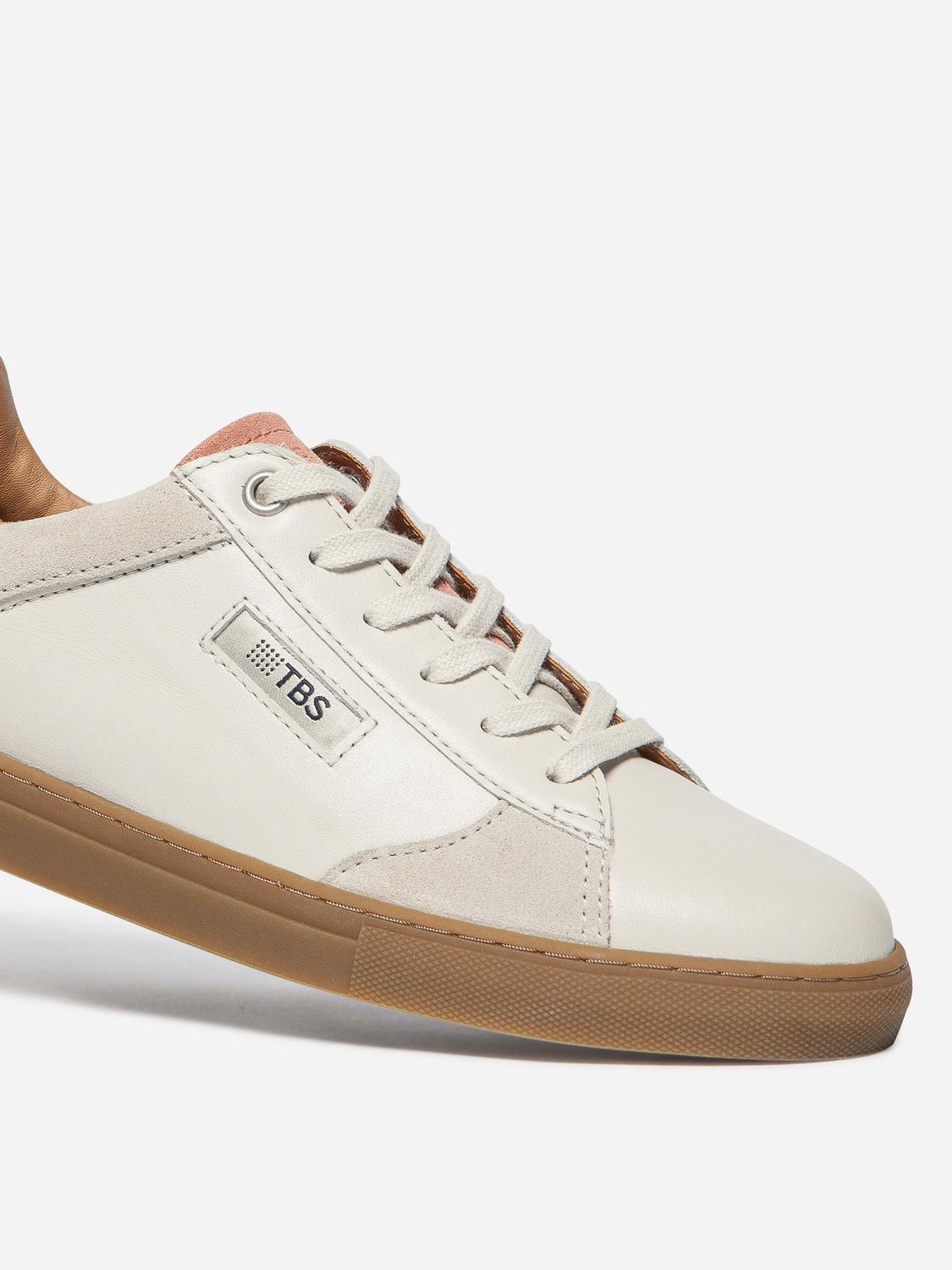 Baskets Cuir Femme Fabriquées en France Off-White et Beige et Rose MAULINE