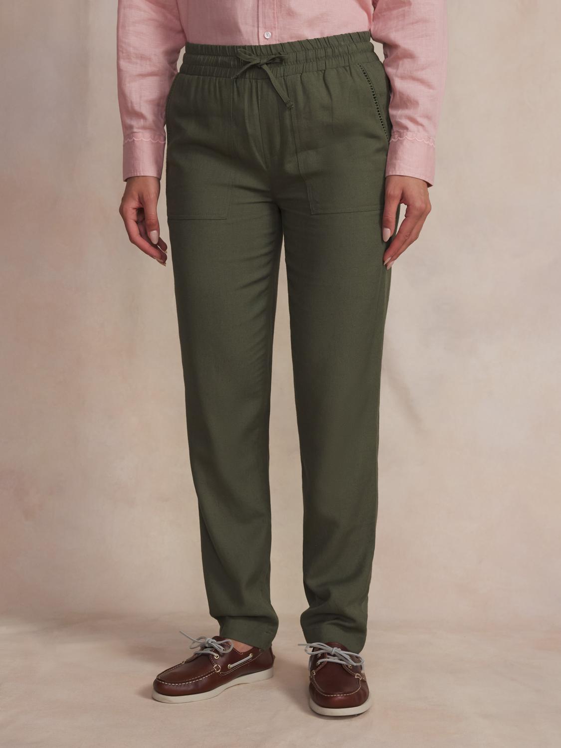 Pantalon viscose et lin femme kaki AMMELJOG