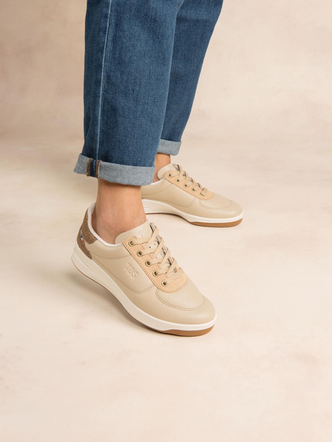 Tennis en cuir femme beige et platine BRANDIE