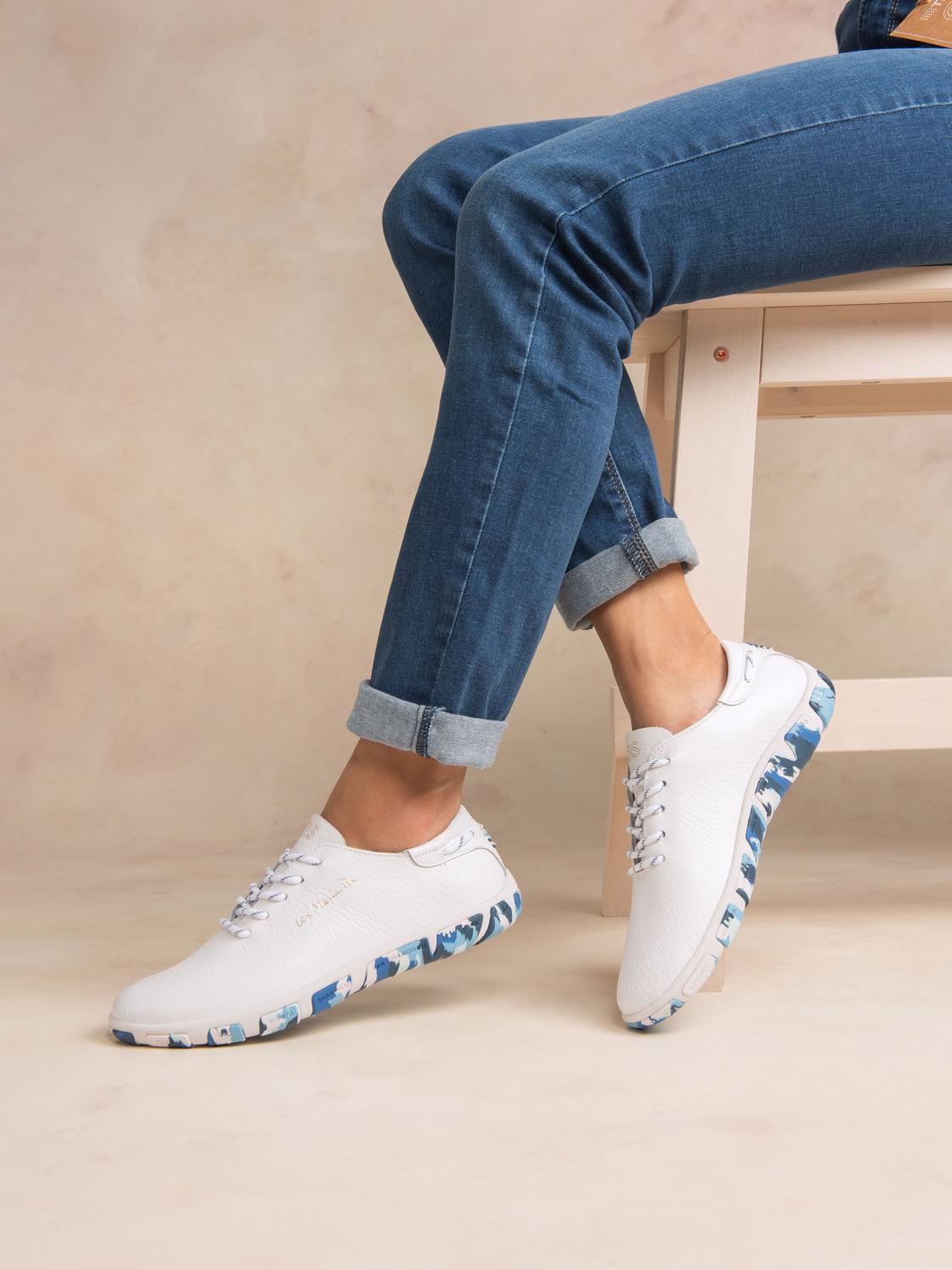 Tennis Femme Confort Textile Recyclé Blanc & Bleu