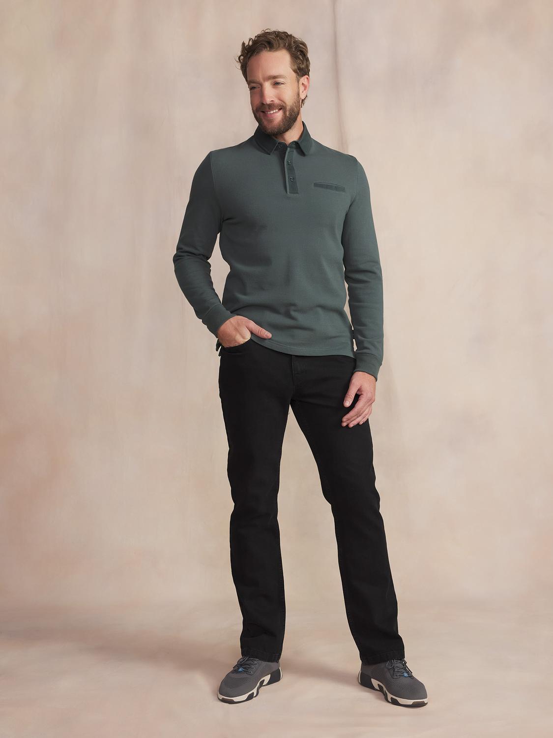 Polo Homme Epais Manches Longues Coton Vert CAVEZPOL
