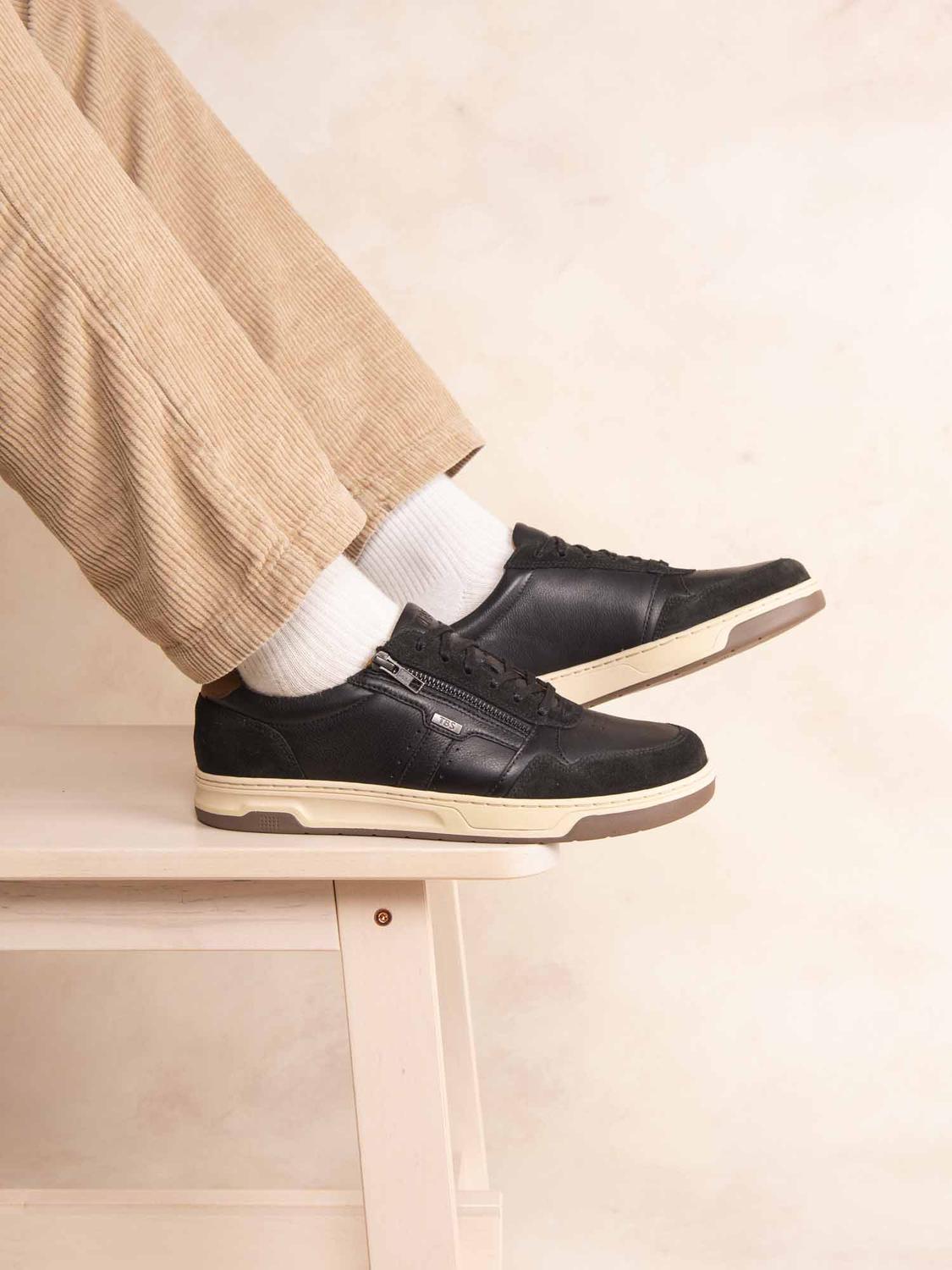 Tennis Homme Doublée Cuir Noir et Camel THEOZIP