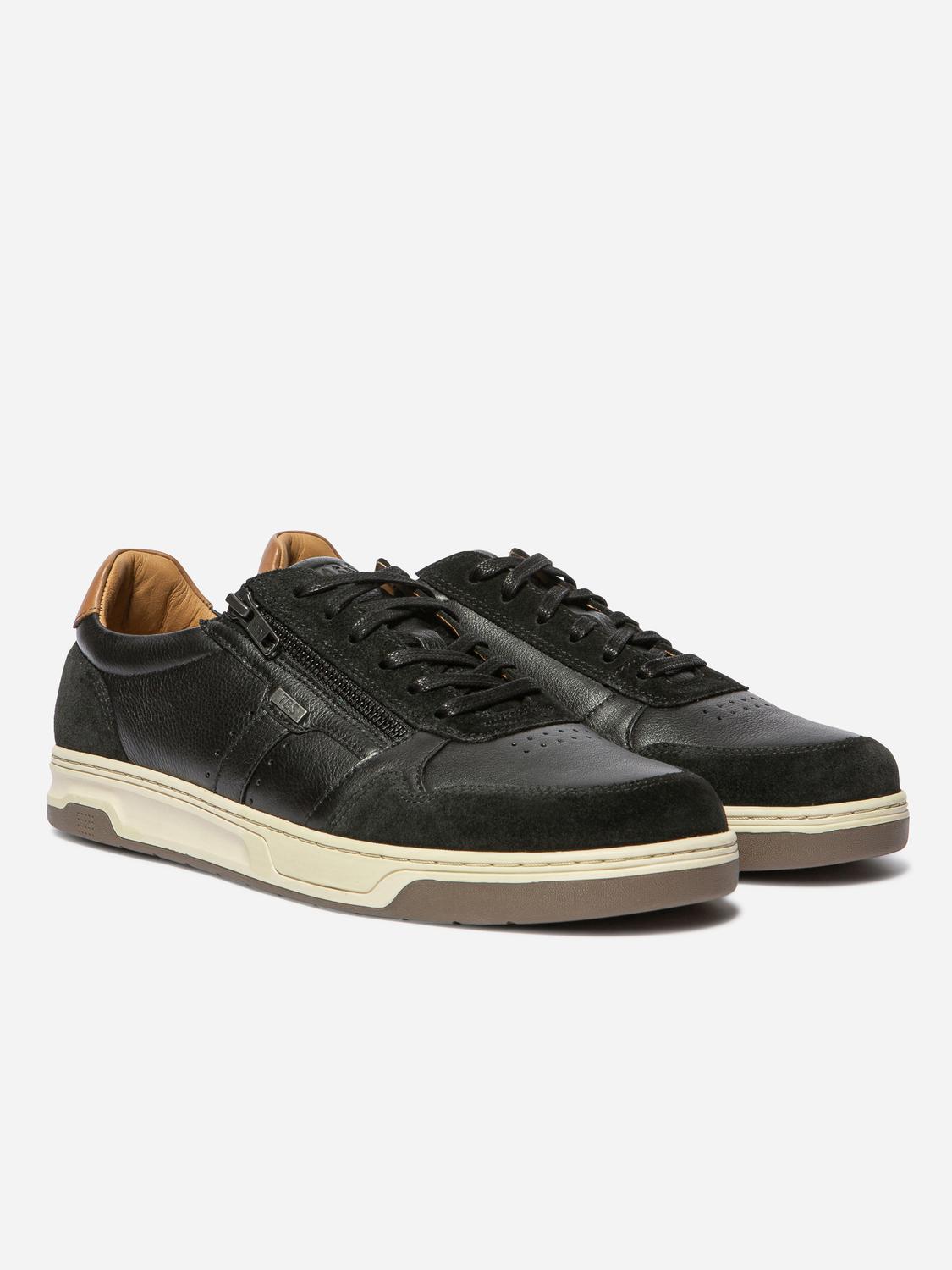 Tennis Homme Doublée Cuir Noir et Camel THEOZIP
