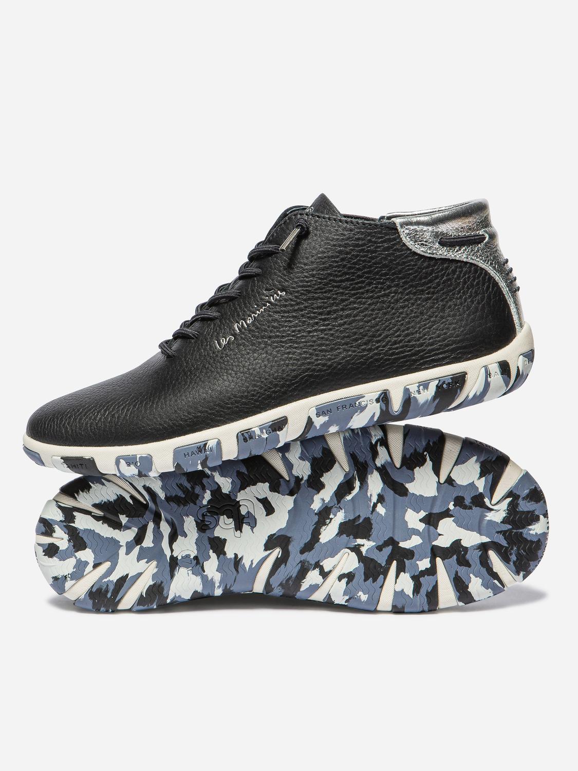Baskets Mi-Montantes Femme Cuir Camo Marine Silver JESMINI