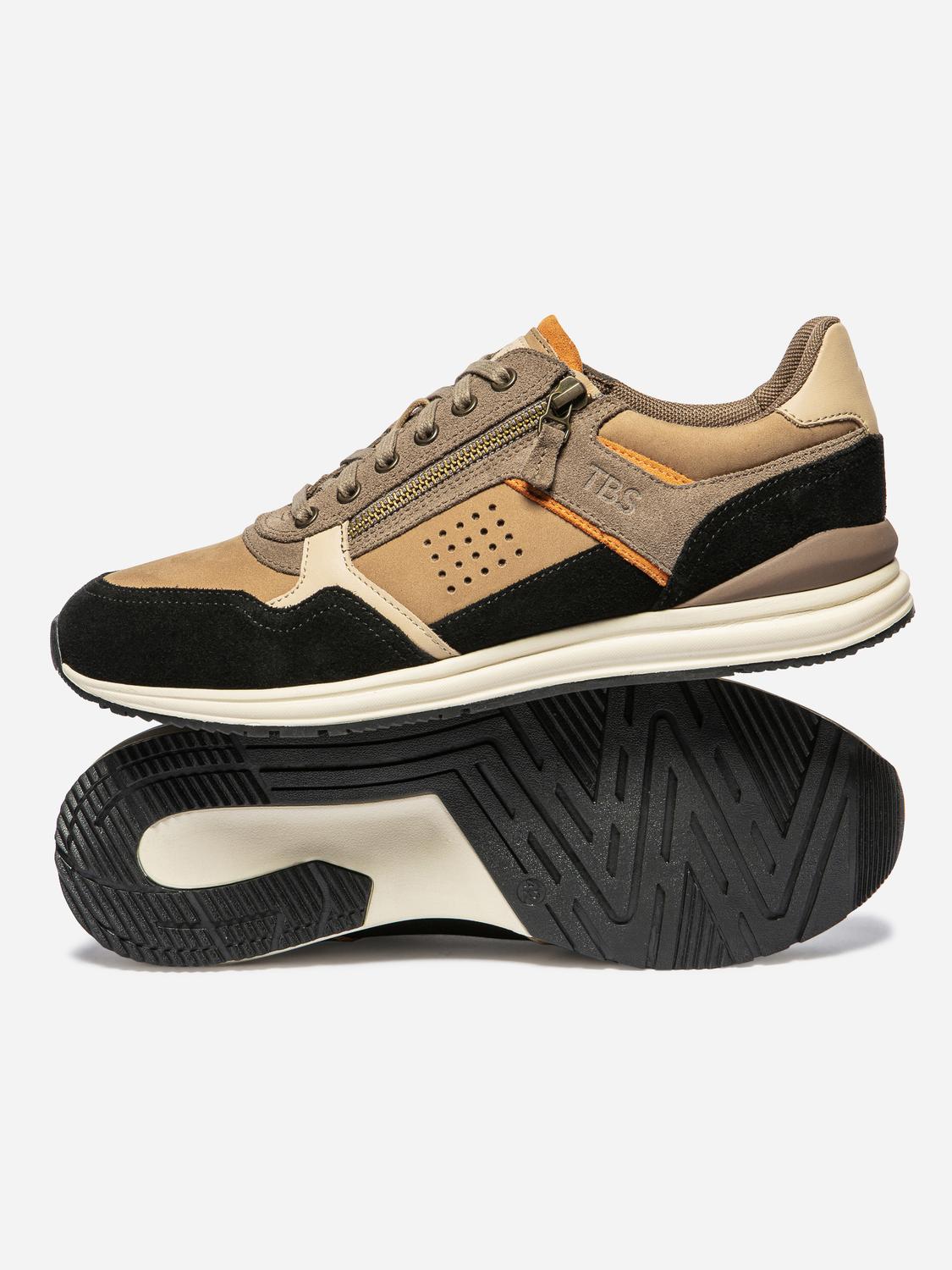 Tennis Homme Doublée Textile Cuir Taupe et Noir STEVANE