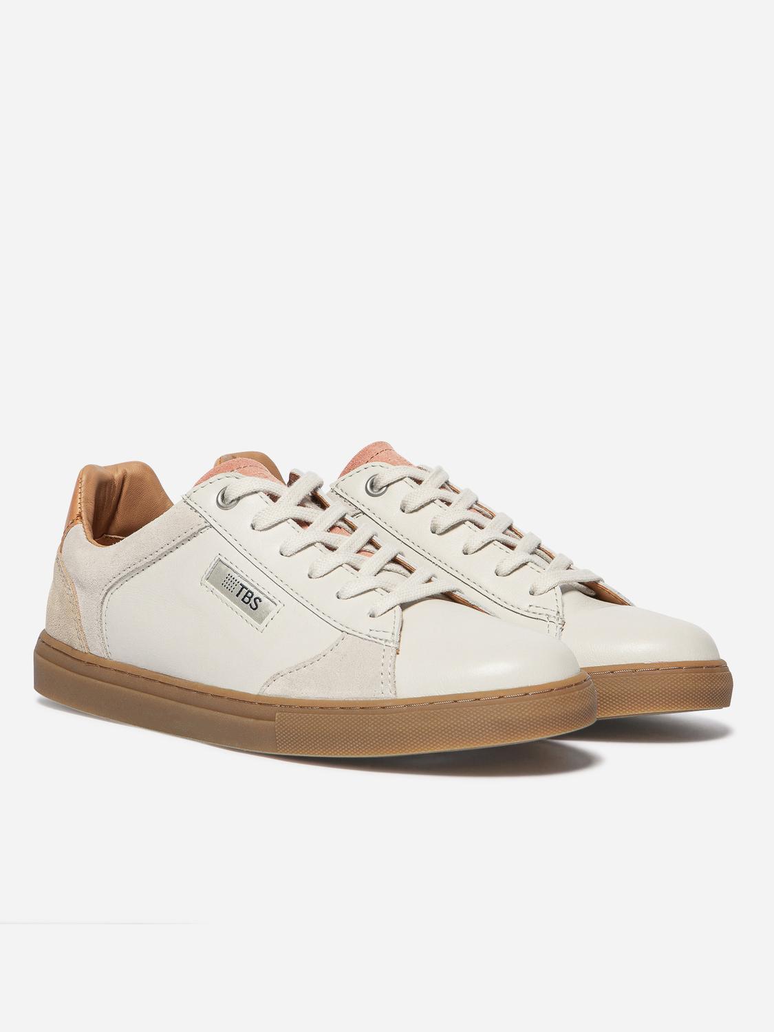 Baskets Cuir Femme Fabriquées en France Off-White et Beige et Rose MAULINE
