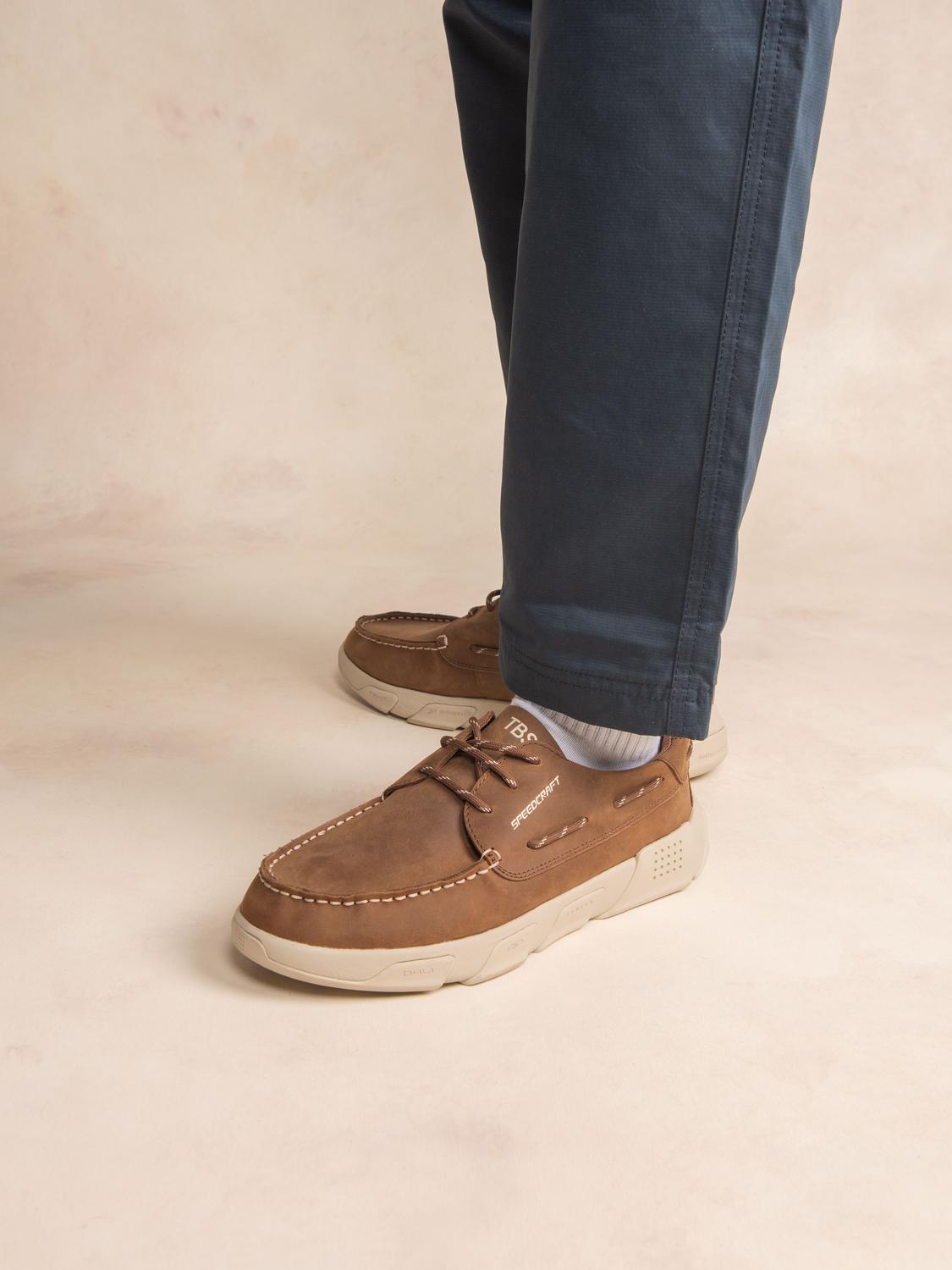 Men's Nubuck Leather Sole TechniGrip® Brown Boat Shoes JAZZSEA