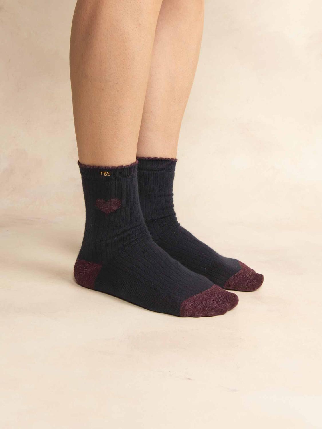 Chaussette Femme Textile Navy et Coeur LOVYSOC