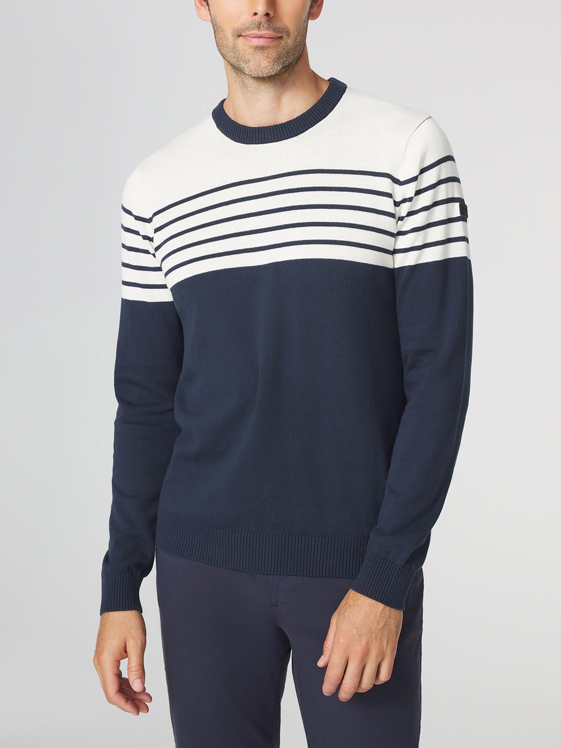 Pull Homme Tricot Rayures Marine et Blanc TOBIERON
