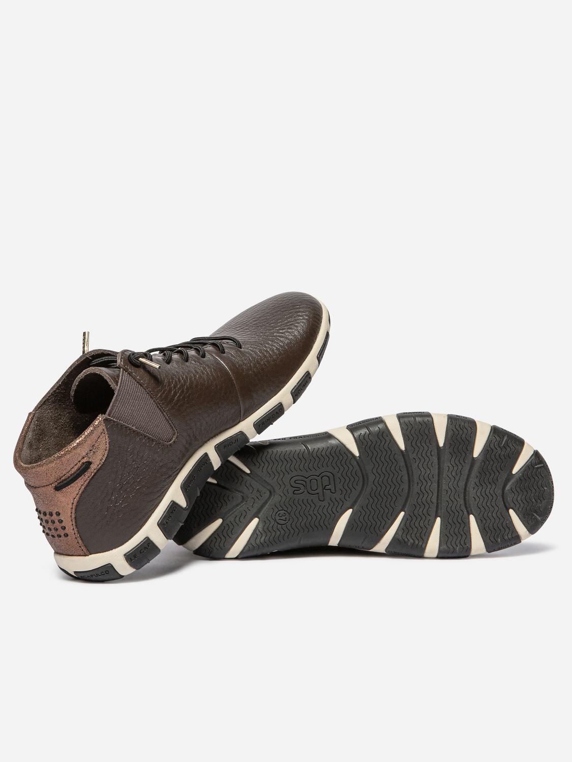 Baskets Mi-Montantes Femme Cuir Chocolat et Bronze JESMINI