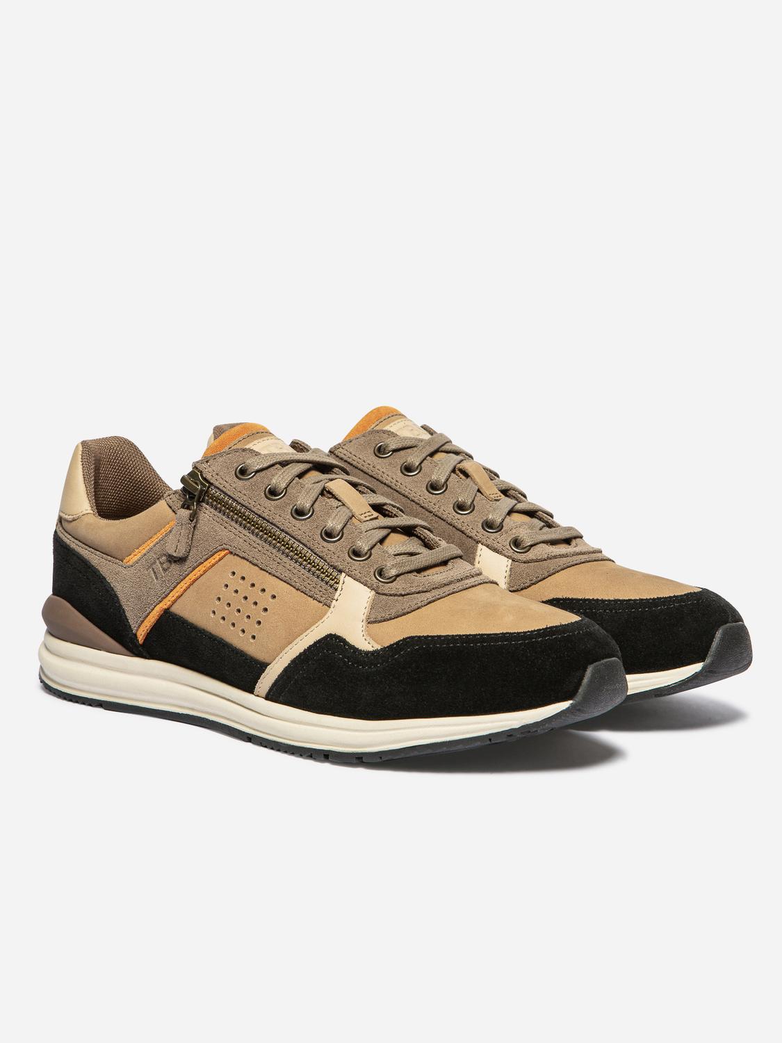 Tennis Homme Doublée Textile Cuir Taupe et Noir STEVANE