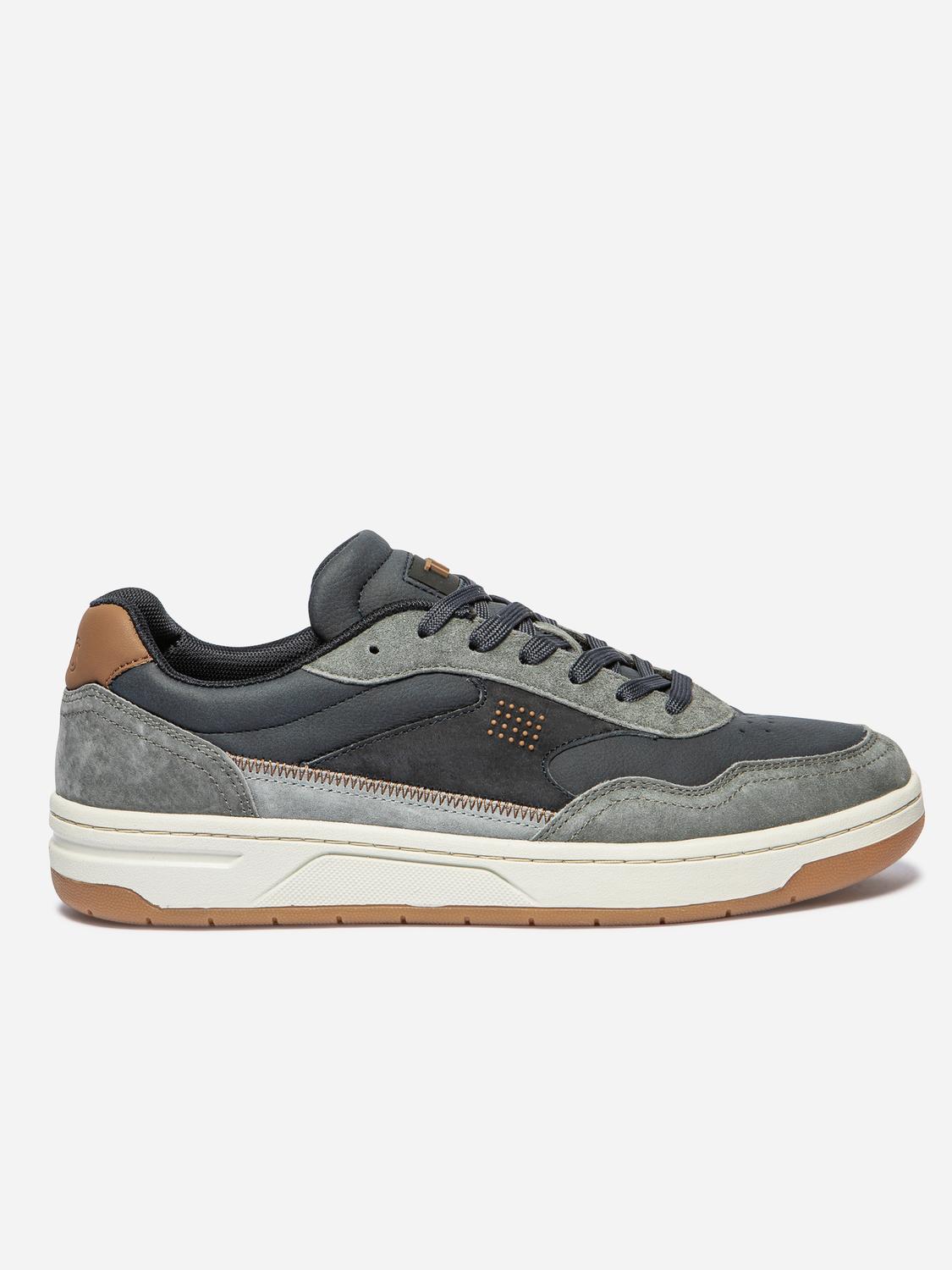 Tennis Homme Doublée Textile Cuir Marine et Gris ALMERIO