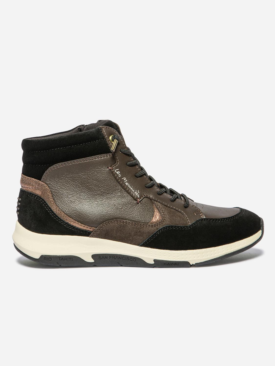 Baskets Mi-Montantes Femme Cuir Chocolat et Noir JUNIMID