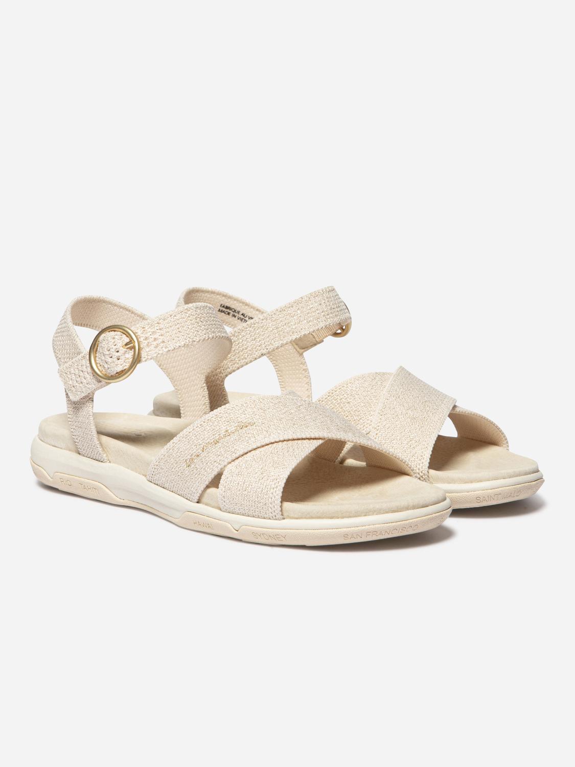 Sandales plates femme chine lin et gold CELINEA