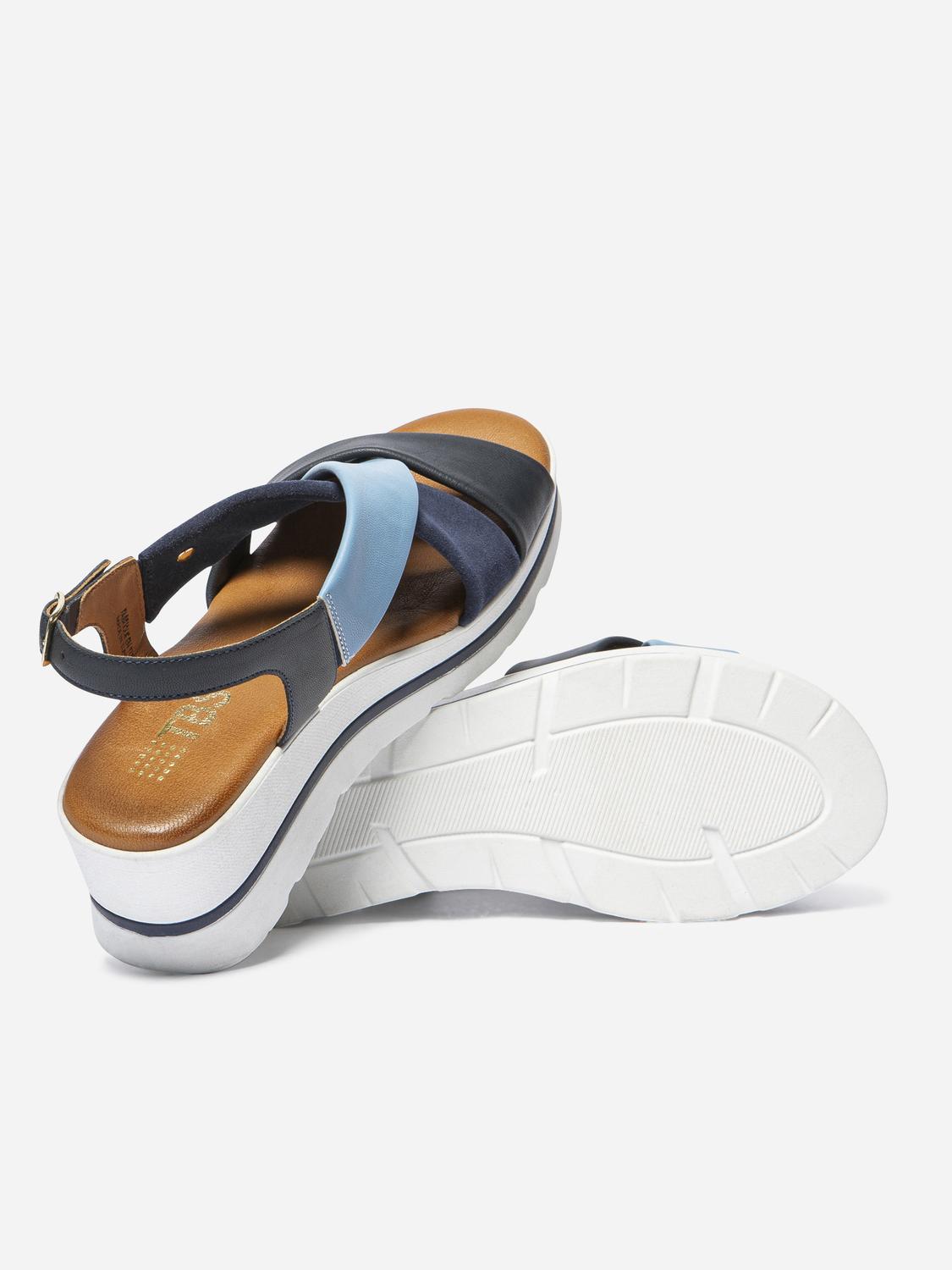 Sandales Compensées Cuir Fermeture Boucle Marine Sandales Compensées Cuir Fermeture Boucle Marine