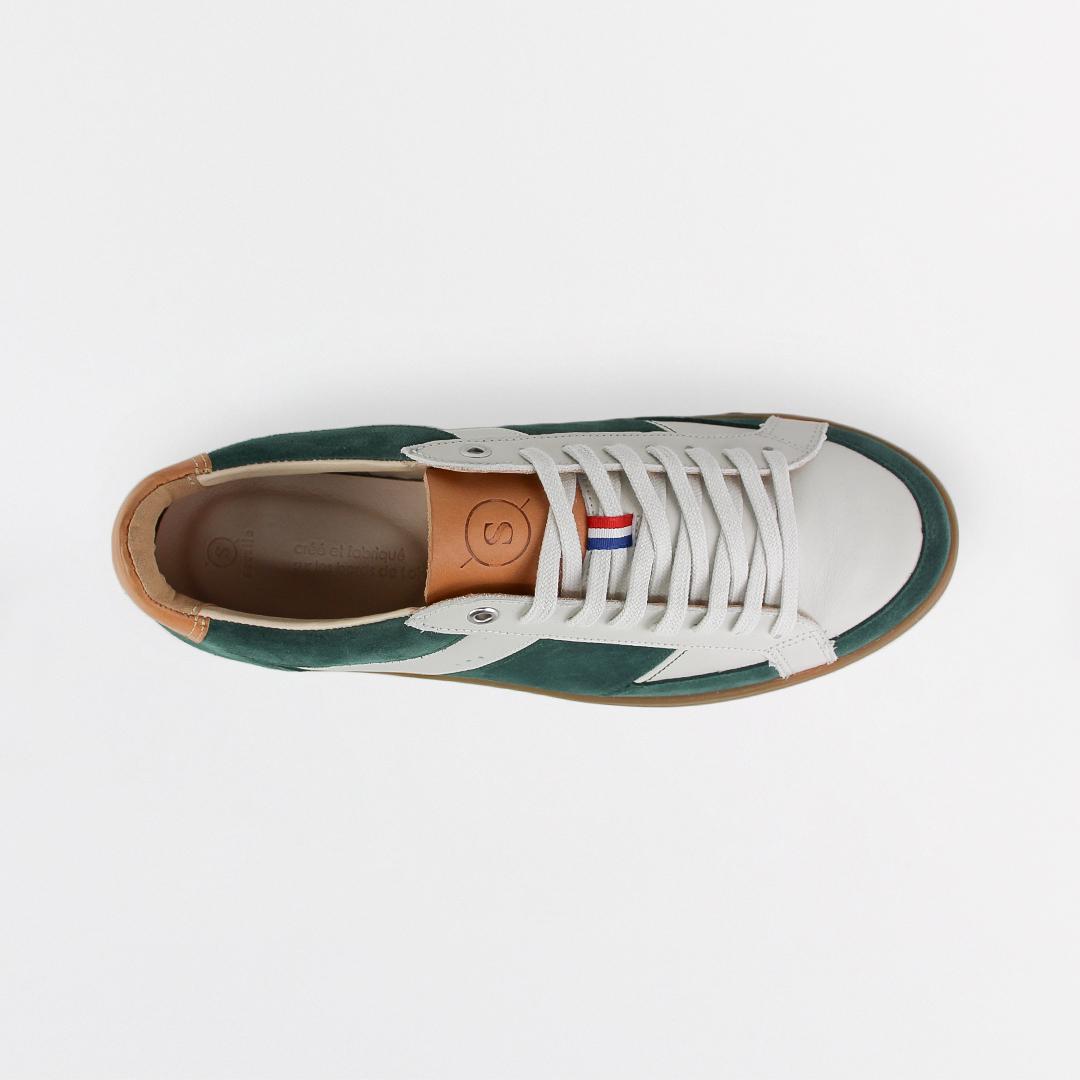 Tennis Cuir Fabrication Française Crème vert SESSILE Tennis Cuir Fabrication Française Crème vert SESSILE