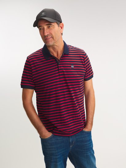 Polo Homme A Rayures Marine et Rouge