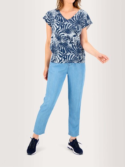 Tee Shirt Femme Coton Biologique Motif Floral Bleu
