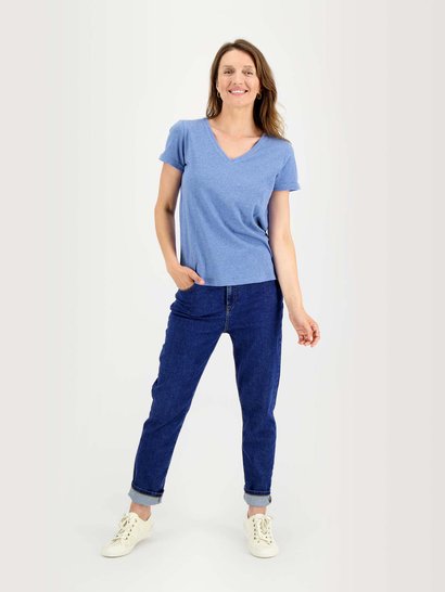 Tee-Shirt Femme Col V Jersey Coton Bleu
