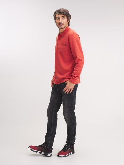 Polo Homme Chaud Manches Longues Rouge