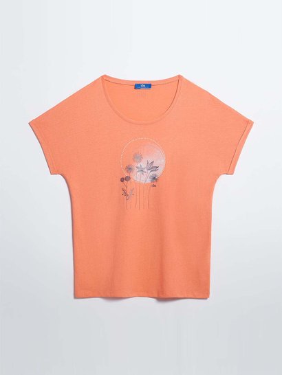 Tee Shirt Femme A Motif Coton Bio Orange