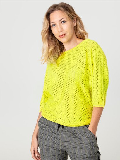 Pull Femme Effet Résille Jaune